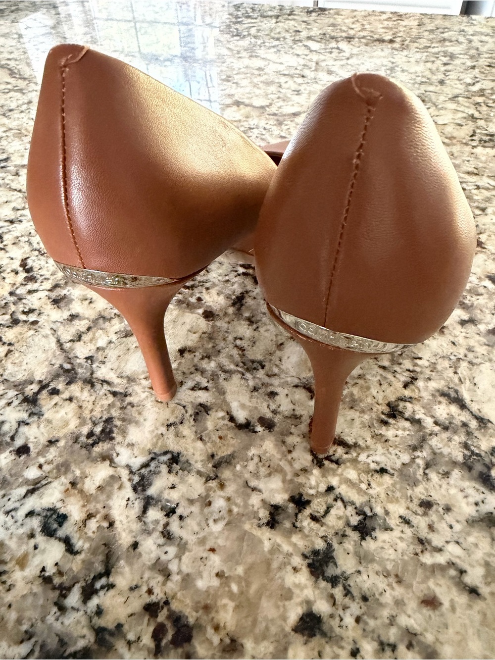 Calvin Klein Tan Pointed-Toe Leather Pumps - Picture 3 of 4